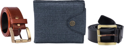 Peacock Mundkar Wallet & Belt Combo(Blue, Black, Brown)