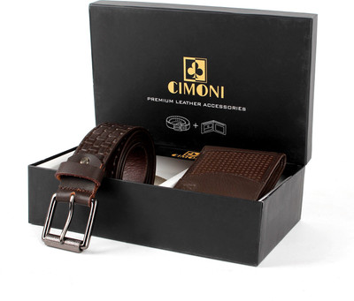 CIMONI Wallet & Belt Combo(Brown)