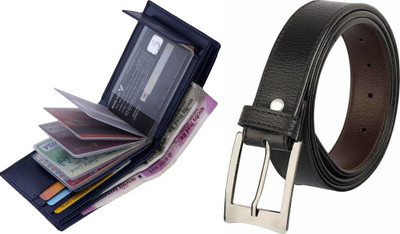 Just Leatheer Wallet & Belt Combo(Black)