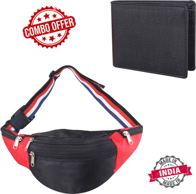 Rock Zone Waist Bag & Wallet Combo(Black, Red)