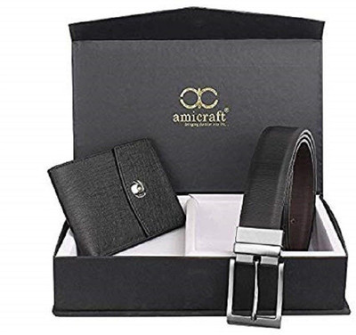 Amicraft Wallet & Belt Combo(Black, Black)