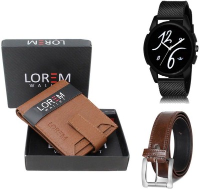 LOREM Belt, Wallet & Watch Combo(Tan, Brown, Black)