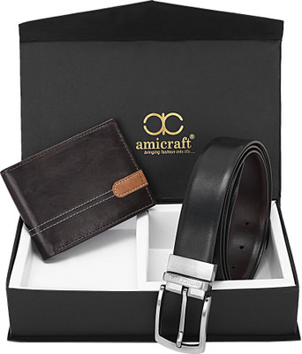 Amicraft Wallet & Belt Combo(Black)