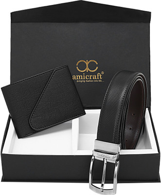 Amicraft Wallet & Belt Combo(Black)