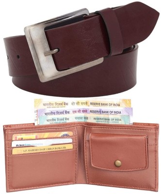 Just Style Leather Wallet & Belt Combo(Tan, Brown)