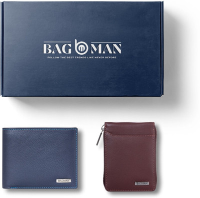 BAGMAN Card Holder & Wallet Combo(Maroon, Blue)