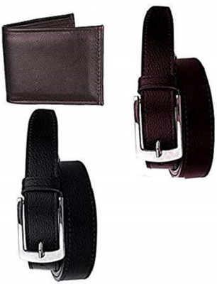 Just Leatheer Wallet & Belt Combo(Brown, Tan)