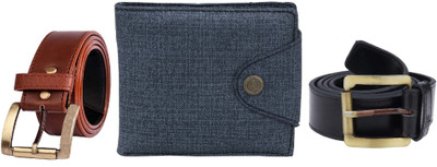 Peacock Mundkar Wallet & Belt Combo(Blue, Black, Brown)