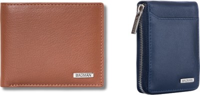 BAGMAN Card Holder & Wallet Combo(Blue, Tan)