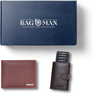 BAGMAN Card Holder & Wallet Combo(Brown, Maroon)