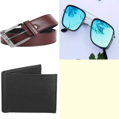 Daller Sunglass, Wallet & Belt Combo(Blue, Black, Tan)