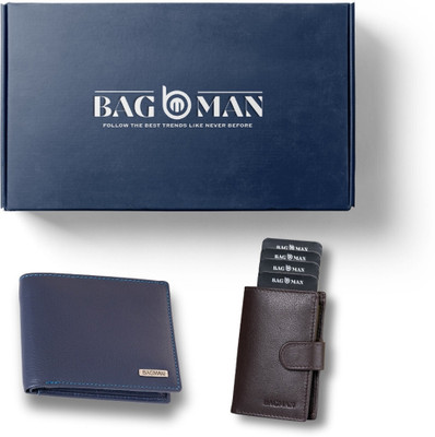 BAGMAN Card Holder & Wallet Combo(Brown, Blue)