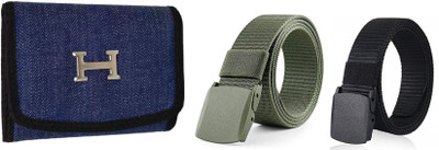Peacock Mundkar Wallet & Belt Combo(Blue, Green, Black)