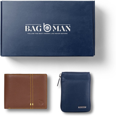 BAGMAN Card Holder & Wallet Combo(Blue, Tan)