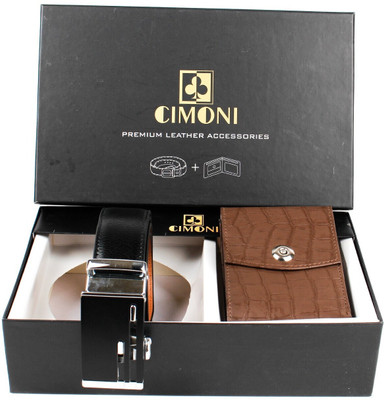 CIMONI Wallet & Belt Combo(Black, Brown)