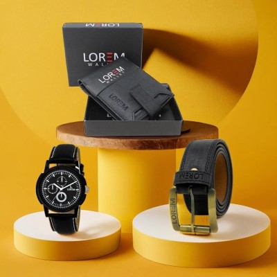 LOREM Belt, Wallet & Watch Combo(Black, Black, Black)