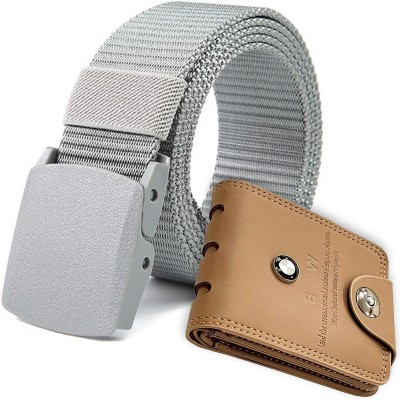 LUXIQE Wallet & Belt Combo(Grey, Tan)