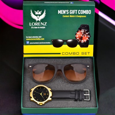 LORENZ Watch & Sunglass Combo(Black)