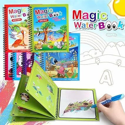 Reusable Magic Water Quick Dry Book Water Coloring Book Doodle With Magic Pen For Painting Children's Education Drawing Pad (Random Designs) - NO Colors Required (1 SET)(NA, NA)