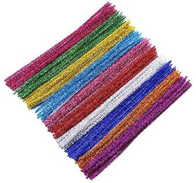 Eclet Set of 100pcs Mixed Color Glitter Sparkle Pipe Cleaners Tinsel Stems 6mm 12-inch Accessory Tape Dot