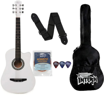intern INT-38C-WH Acoustic Guitar Linden Wood Rosewood Right Hand Orientation(White)