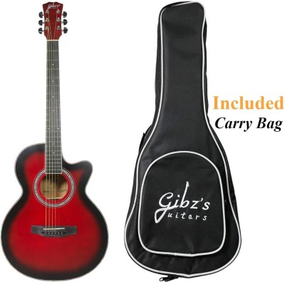 Gibz's Guitar G39M-RB Acoustic Guitar Linden Wood Synthetic Wood Right Hand Orientation(Red)