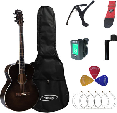 Techno RJ-040EQ- 40Inch Guitar- WIth BAG ,BELT,STRING,CAPO,PICK,TUNER,WINDER Semi-acoustic Guitar Spruce Purple Heart Right Hand Orientation(Black)