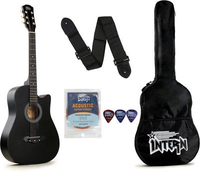 intern INT-38C-BK Acoustic Guitar Linden Wood Rosewood Right Hand Orientation(Black)