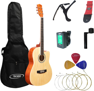 Techno RJ-10239CG-39 INCH Inch Guitar -WIth BAG ,BELT,STRING SET,CAPO,PICK,TUNER,WINDER Acoustic Guitar Spruce, Linden Wood Rosewood Right Hand Orientation(Natural)