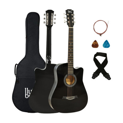 BLUEBERRY B-D38-Black, 38" Inbuilt TrussRod Acoustic Guitar Linden Wood Plastic Right Hand Orientation(Black)
