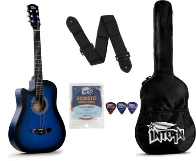 intern INT-38C-BL-L Acoustic Guitar Linden Wood Linden Wood Right Hand Orientation(Blue)