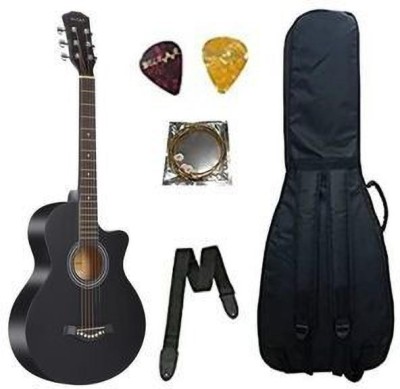 Belear I280 38 Inch Black Matt Dual Action Truss Rod with Bag, Strap, String, and Picks Acoustic Guitar Solid Spruce Rosewood Right Hand Orientation(Black)