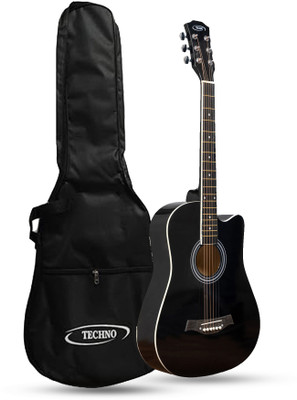 Techno RJ-038IN-BLWC- 38-Inch Cutaway Guitar- WIth BAG Semi-acoustic Guitar Linden Wood Rosewood Right Hand Orientation(Black)