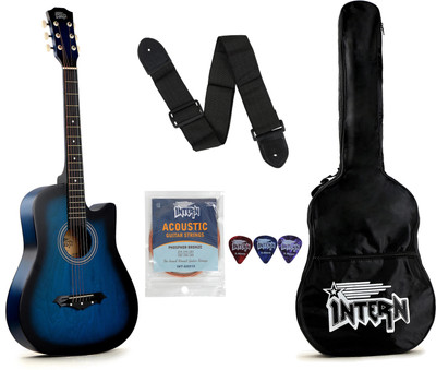 intern INT-38C-BL Acoustic Guitar Linden Wood Rosewood Right Hand Orientation(Blue)