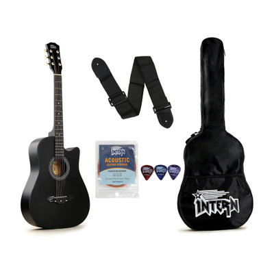 intern INT-38C-BK Acoustic Guitar Linden Wood Rosewood Right Hand Orientation(Black)