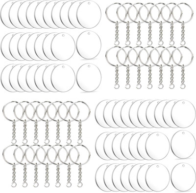 Maitri Pack Of 50 Acrylic Round Keychain With Keyrings, Keychain Kit, Art&Craft Work Key Chain