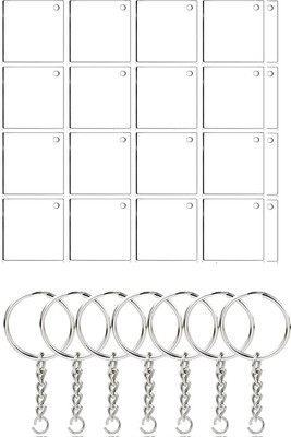 Ecomology Acrylic Discs Keychains Kit with Acrylic Transparent Square Shape (Pack of 10) 10 cm Acrylic Sheet(0.3 mm)
