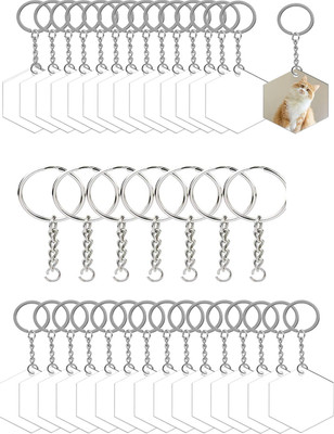Shalibhadra Pack Of 10 Acrylic Hexagon Keychain With Ring, Art & Craft Work, Transprent Key Chain
