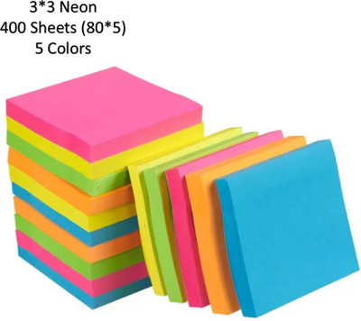 AirSoft Magical Post it 400 sheets Fluorescent paper Self Adhesive Bookmarks Sticks 400 Sheets Regular, 5 Colors(Set Of 1, Multicolor)
