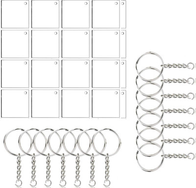 Maitri Acrylic Keychain Kit 10 Pcs with Acrylic Transprent Square Ring with Chain 10 cm Acrylic Sheet(0.3 mm)