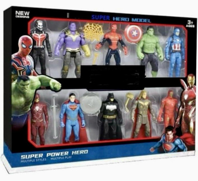 Jayaansh Traders Super Hero Action Figure Toys| Super Hero Set Of 10 Figures Toys For Kids..(Multicolor)