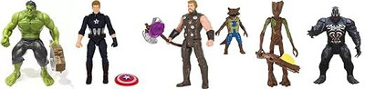 khilona waala Combo of Hulk Captain America Thor Groot Rocket & Venom Avenger Toy Set For Boys(Multicolor)