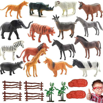 Mallexo Realistic Farm Animal Toys for Kids Set of 32PC PVC Quality Mixed Animal Figures(Multicolor)