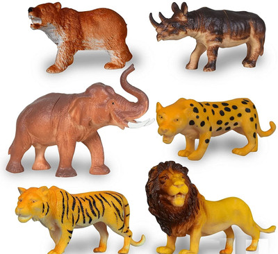 CJ CHILDREN Set of 6 Big Size Full Action Toy Figure Jungle Cartoon Wild Animal Toys Figure(Multicolor)