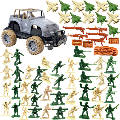 mini gifts Friction Power Army Grey Jeep Vehicle Toy With 44 Army Men & Army Toy Accessory(Grey, Green, Yellow)