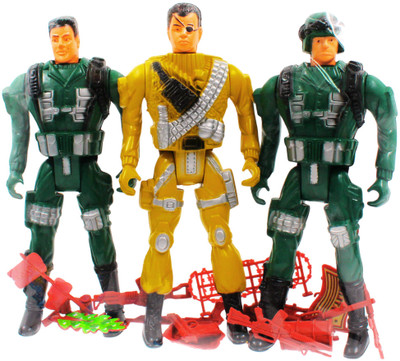 Mallexo Large Action Figure Army Soldiers Toy with Weapon for Kids 3PC Base Figures Toy(Multicolor)