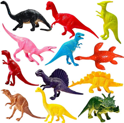 HK Toys World Dinosaur 12 Ps Set Non Toxic Material Rare Dino Action Figure for Kids(Multicolor)