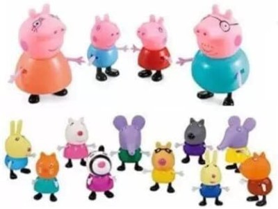 TOY DEPO Pig Family and Friends Figures Set, Pig Family Soft Rubber face 14 PCS Set(Multicolor)