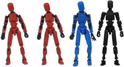 Apsara Gifts Pack of 4 - Dummy 13 Action Figure Articulated 3D Printed Robot(Red, Blue, Black)