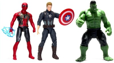 Zordik Marvel Super Hero SpiderMan, Hulk & Captain America Actions Figure Toys for Kids(Multicolor)